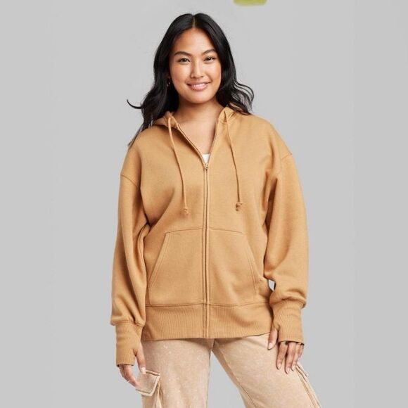 wild fable Tops - NWT Wild Fable Women’s m medium Oversized Zip Up Light Brown Hoodie
